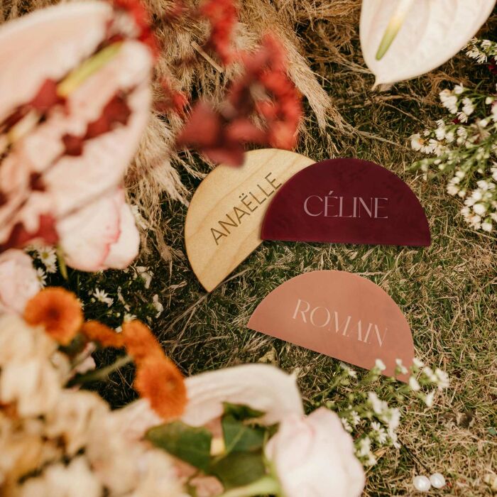 Marque-place mariage personnalisé bois 3,5x3,5 cm - Terracotta