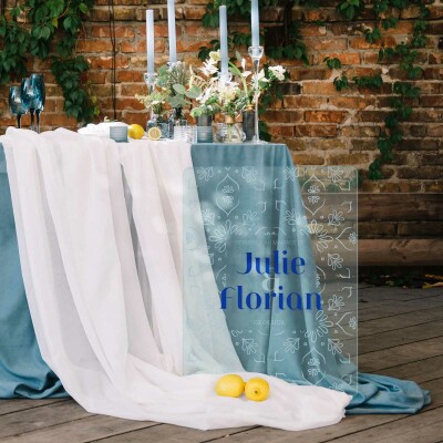 Panneau bienvenue mariage personnalisé prénoms acrylique bleu transparent 59x78 cm - Blue Mediterraneo