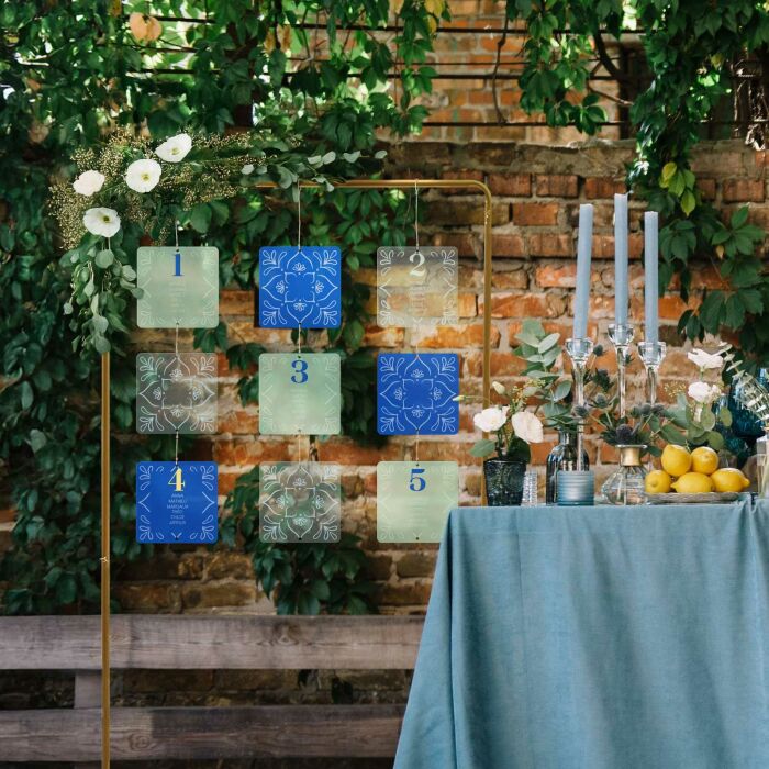 Plan de table mariage à composer personnalisé acrylique coloré 17x17 cm - Blue Mediterraneo