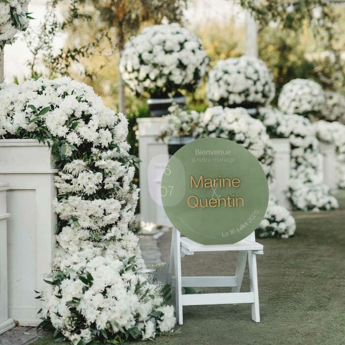 Panneau bienvenue mariage personnalisé acrylique vert 63x56 cm - Garden