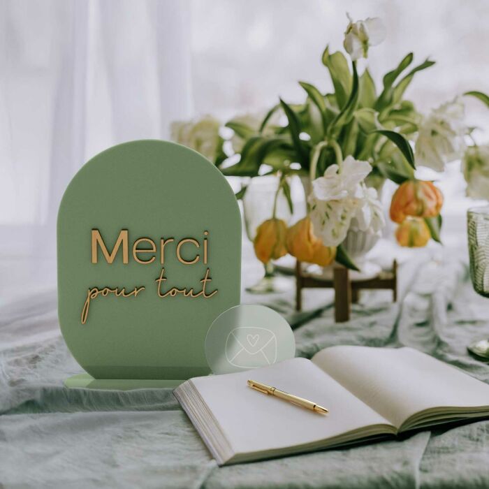 Panneau Merci mariage acrylique vert 20x28 cm - Garden