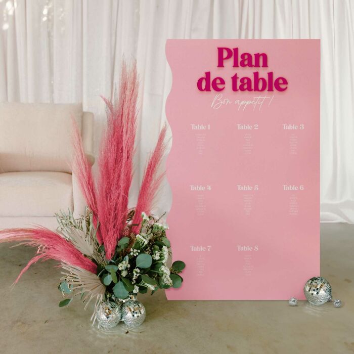 Plan de table mariage personnalisé acrylique rose 59x99 cm - Pop