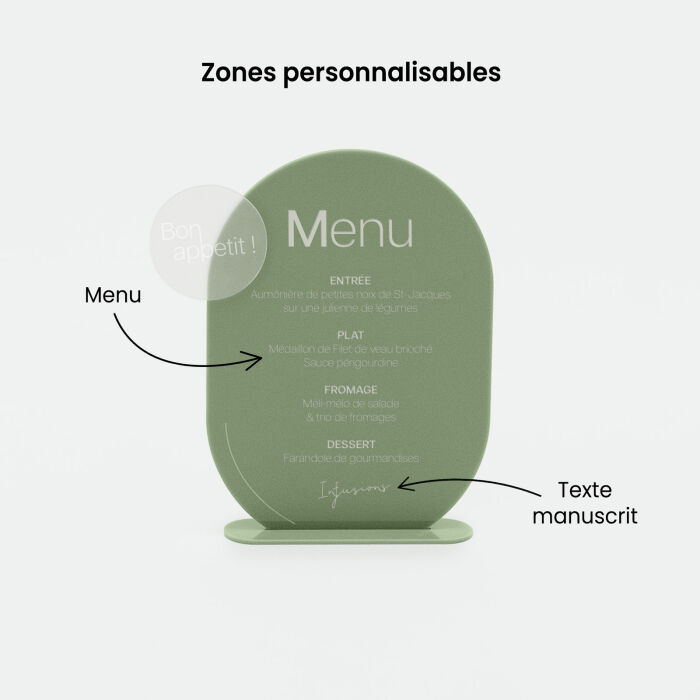 Menu mariage personnalisé acrylique vert 22x26 cm - Garden