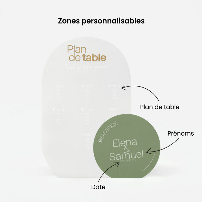 Ensemble de panneaux mariage personnalisés plan de table givré et panneau de bienvenue vert - Garden