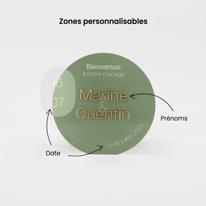 Panneau bienvenue mariage personnalisé acrylique vert 63x56 cm - Garden