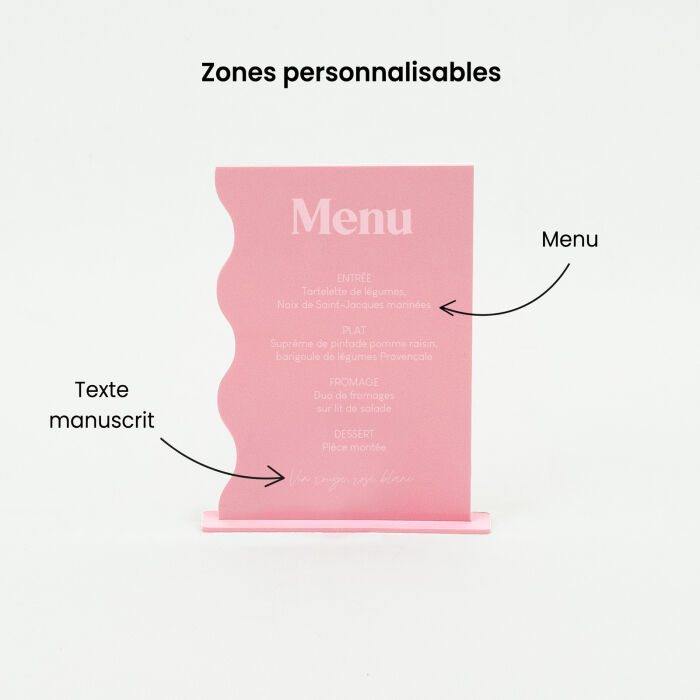 Menu mariage personnalisé acrylique rose 14x20 cm - Pop