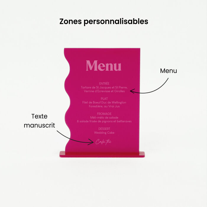 Menu mariage personnalisé acrylique fuchsia 14x20 cm - Pop