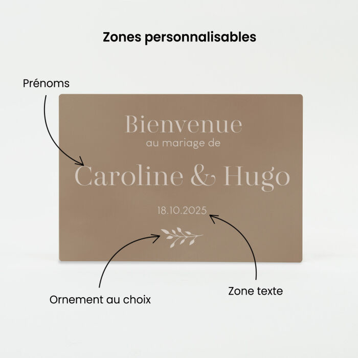 Panneau bienvenue mariage personnalisé acrylique beige 80x55 cm - Bohème