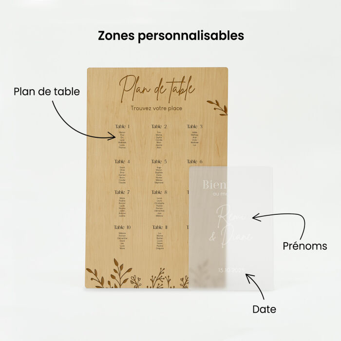 Ensemble de panneaux mariage personnalisés plan de table bois et panneau de bienvenue - Bohème