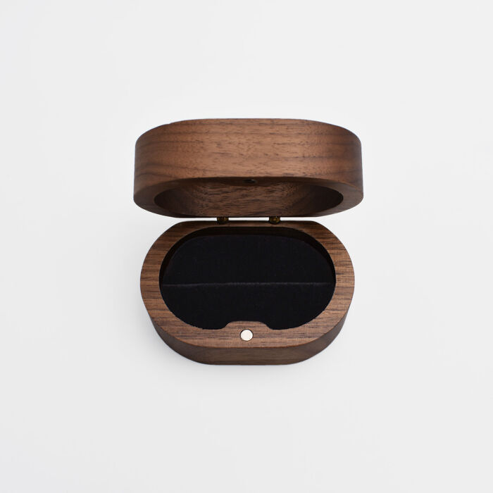 Boîte à alliances mariage personnalisée ovale bois 9,7x5x2,8 cm - Bohème