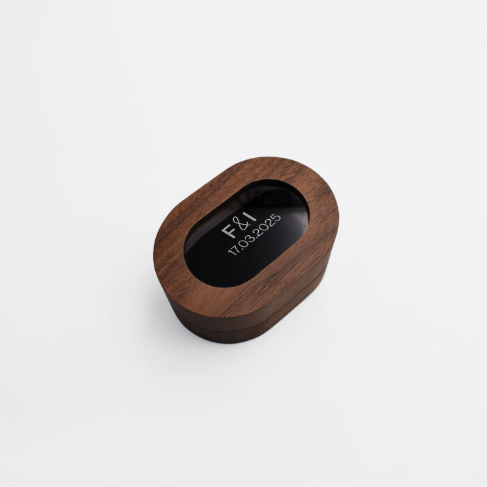 Boîte à alliances mariage personnalisée ovale bois et plexiglas 9,7x5x2,8 cm - Garden