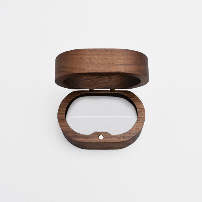 Boîte à alliances mariage personnalisée ovale bois et plexiglas 9,7x5x2,8 cm - Pop