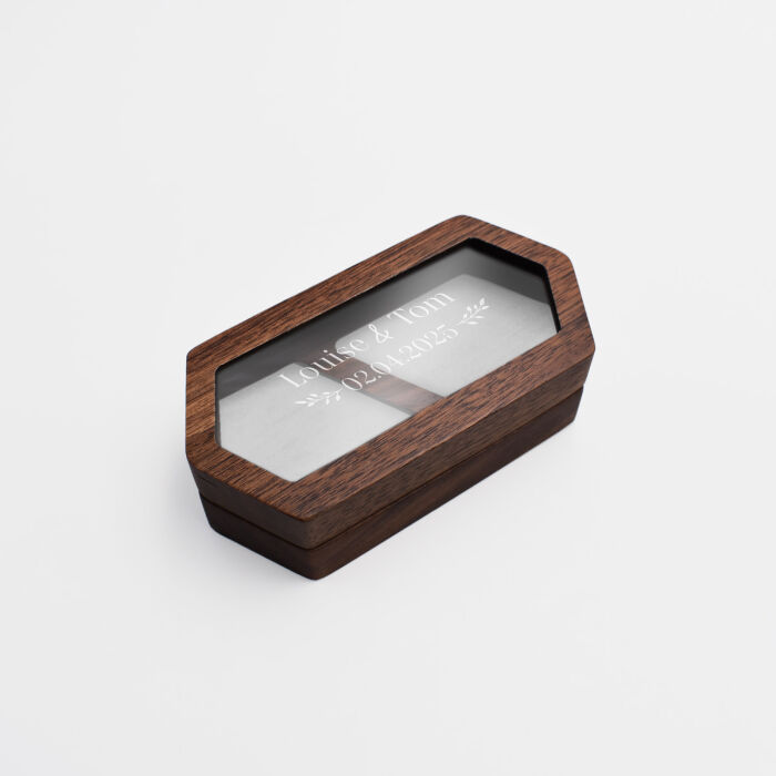 Boîte à alliances mariage personnalisée hexagonale bois et plexiglas 7x5x3,4 cm - Bohème