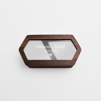 Boîte à alliances mariage personnalisée hexagonale bois et plexiglas 9,7x5x2,8 cm - Garden