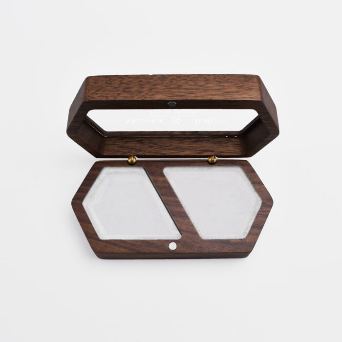 Boîte à alliances mariage personnalisée hexagonale bois et plexiglas 9,7x5x2,8 cm - Terracotta