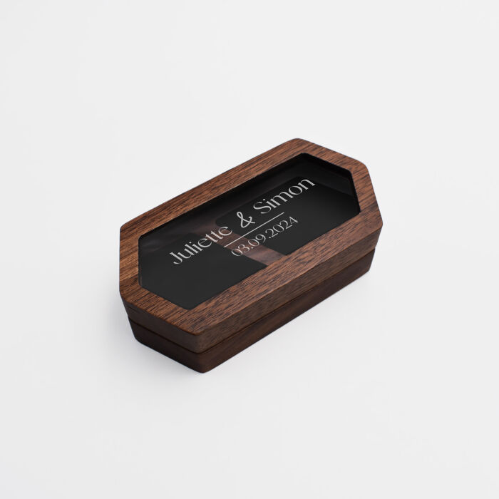 Boîte à alliances mariage personnalisée hexagonale bois et plexiglas 9,7x5x2,8 cm - Terracotta