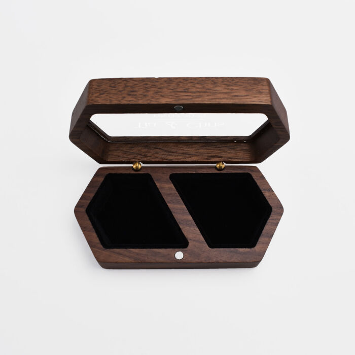 Boîte à alliances mariage personnalisée hexagonale bois et plexiglas 9,7x5x2,8 cm - Terracotta