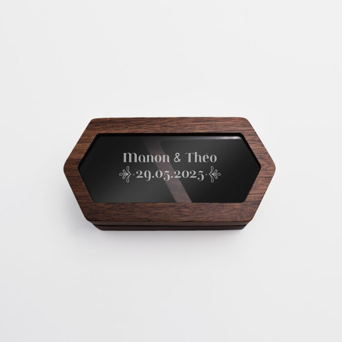 Boîte à alliances mariage personnalisée hexagonale bois et plexiglas 9,7x5x2,8 cm - Blue Mediterraneo