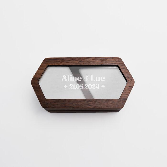 Boîte à alliances mariage personnalisée hexagonale bois et plexiglas 9,7x5x2,8 cm - Pop