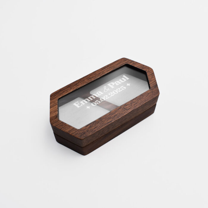 Boîte à alliances mariage personnalisée hexagonale bois et plexiglas 9,7x5x2,8 cm - Pop