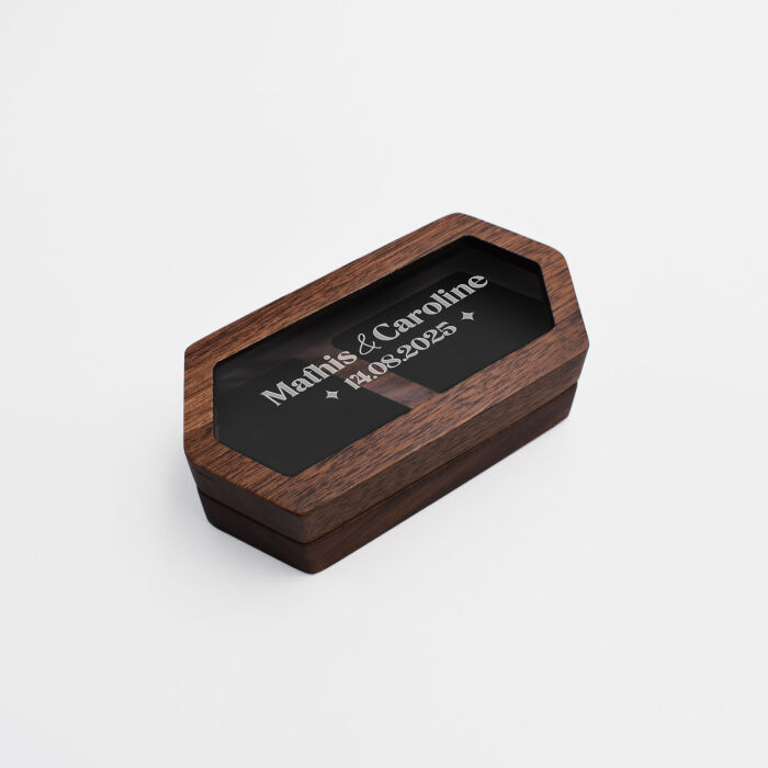 Boîte à alliances mariage personnalisée hexagonale bois et plexiglas 9,7x5x2,8 cm - Pop