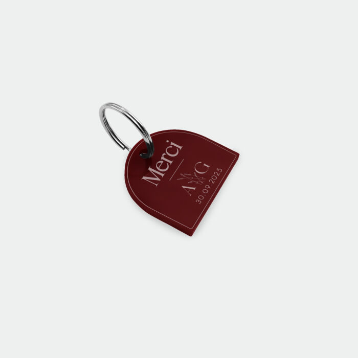 Porte-clés mariage personnalisé arche acrylique rouge carmin 4,5x3,7 cm - Terracotta