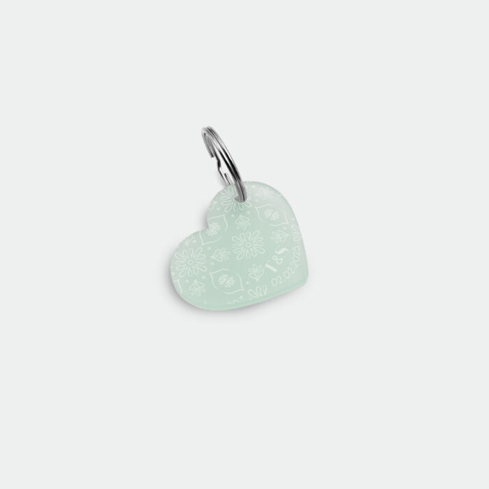 Porte-clés mariage personnalisé coeur acrylique ciel givré 4,5x3,7 cm - Blue Mediterraneo