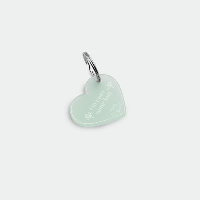 Porte-clés mariage personnalisé coeur acrylique ciel givré 4,5x3,7 cm - Blue Mediterraneo