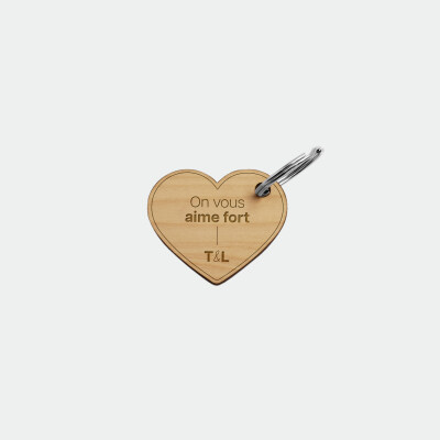 Porte-clés mariage personnalisé coeur bois 4,5x3,7 cm - Garden