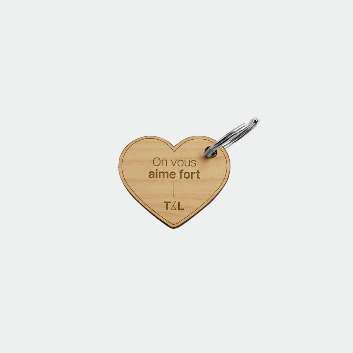 Porte-clés mariage personnalisé coeur bois 4,5x3,7 cm - Garden