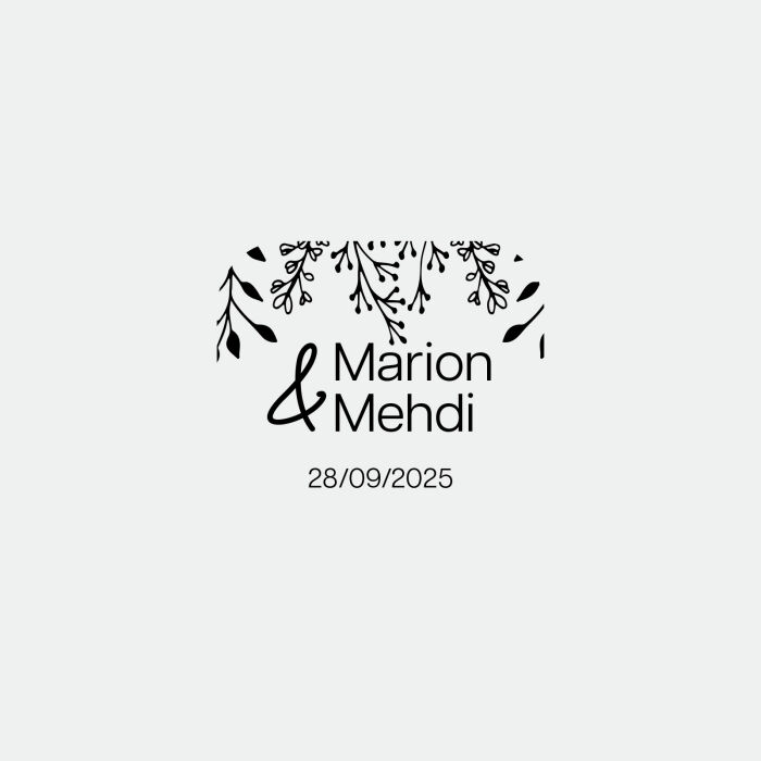 Illustration touillette mariage personnalisée mariés florale - Bohème