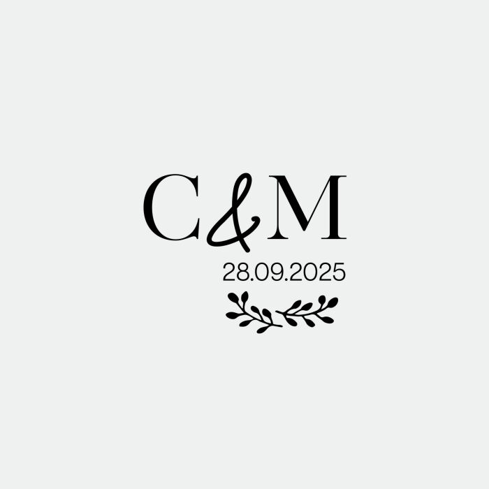 Illustration marque-verre mariage personnalisé initiales mariés - Bohème