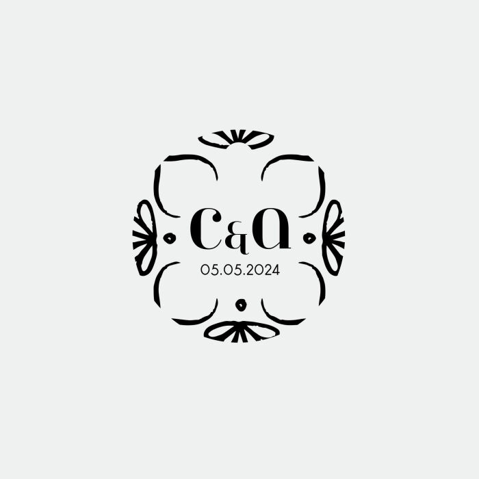 Illustration étiquette cadeau mariage personnalisée initiales mariés - Blue Mediterraneo