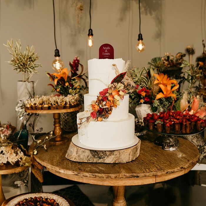 Cake topper mariage personnalisé acrylique rouge carmin 16x10 cm - Terracotta