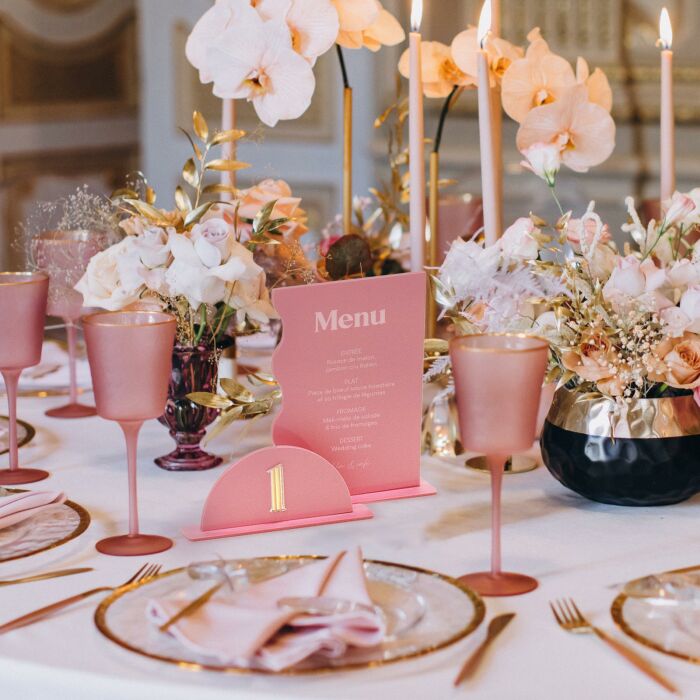 Menu mariage personnalisé acrylique rose 14x20 cm - Pop