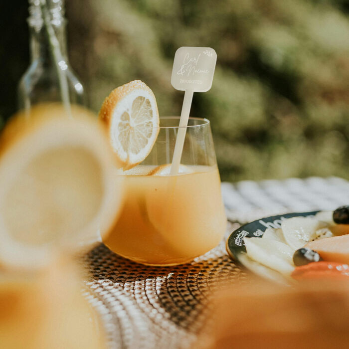 Touillette mariage personnalisée mariés ornement acrylique givré 3x16 cm - Bohème - ambiance