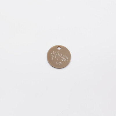 Etiquette cadeau personnalisée Merci initiales mariés acrylique beige 35x35 - Bohème