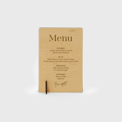 Menu personnalisé bois 135x196 - Bohème
