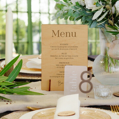 Menu personnalisé bois 135x196 - Bohème