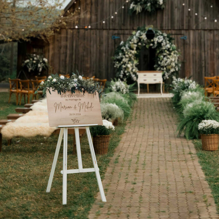 Panneau bienvenue mariage personnalisé bois 80x55 cm - Bohème