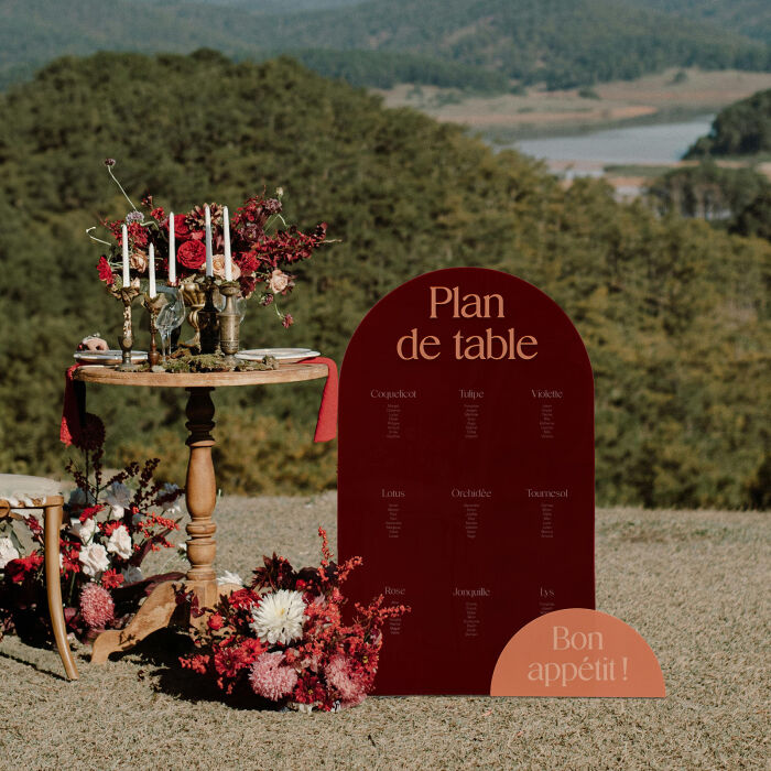 Ensemble de panneaux mariage personnalisés plan de table rouge carmin et panneau Bon appétit terre brûlée - Terracotta
