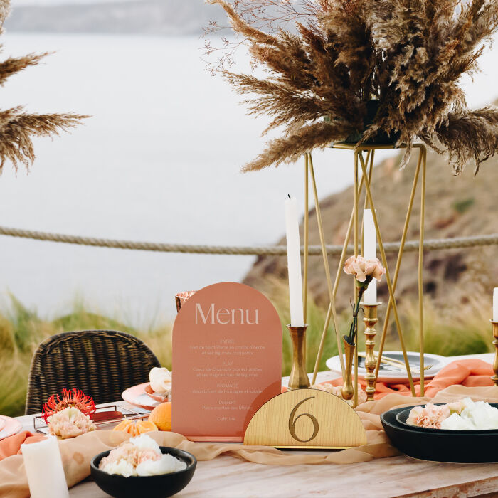 Menu mariage personnalisé acrylique terre brûlée 14x20 cm - Terracotta