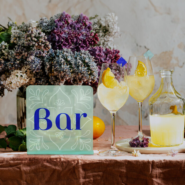 Panneau bar mariage acrylique ciel givré 20x20 cm - Blue Mediterraneo