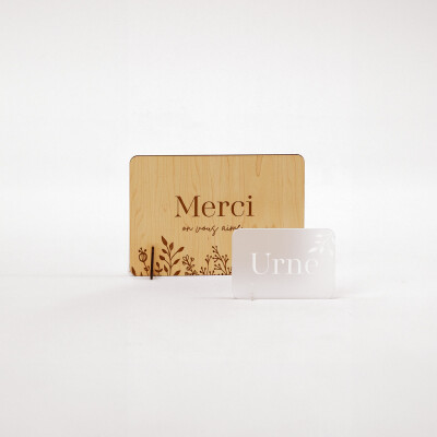 Panneau Merci bois 257x176 et urne acrylique givré 143x98 - Bohème
