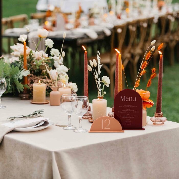 Menu mariage personnalisé acrylique rouge carmin 14x20 cm - Terracotta