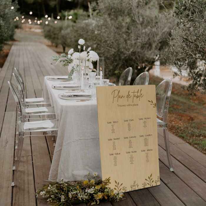 Plan de table mariage personnalisé bois 58x90 cm - Bohème