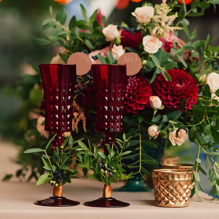 Marque-verre mariage personnalisé initiales mariés acrylique terre brûlée 4x4 cm - Terracotta