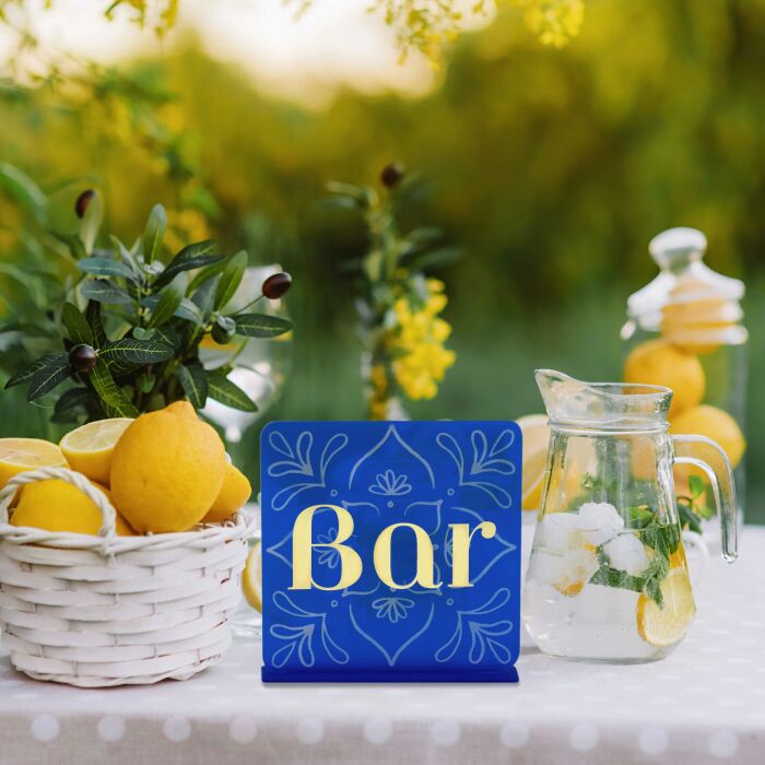 Panneau bar mariage acrylique bleu givré 20x20 cm - Blue Mediterraneo