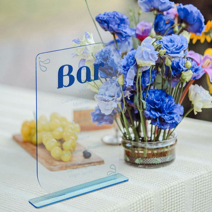 Panneau bar mariage personnalisé acrylique bleu transparent 23x35 cm - Blue Mediterraneo