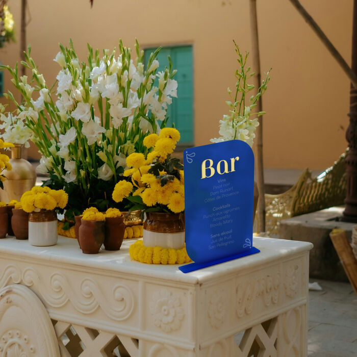 Panneau bar mariage personnalisé acrylique bleu givré 23x35 cm - Blue Mediterraneo